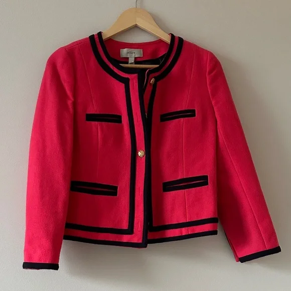 J. Crew Pink and Navy Trim Double Surged Wool Lady Jacket Size 2 - Picture 2 of 8